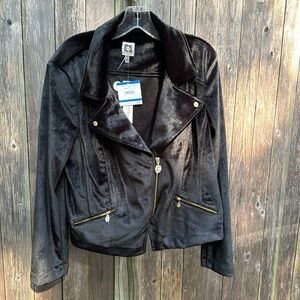 Anne Klein Velvet like Moto jacket with gold hardware accents